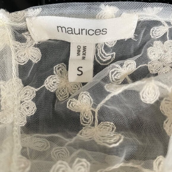 Maurices Women's White Lace Small, Sheer Floral Blouse Ruffle Sleeves, Boho Chic - Picture 3 of 9
